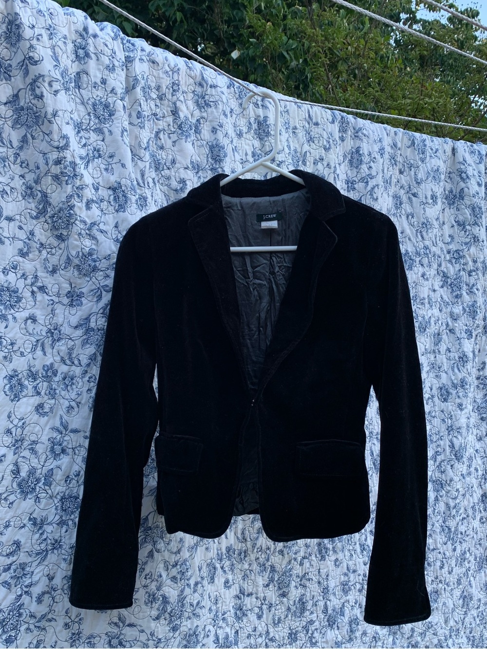 J Crew Cropped Cotton Velvet Black Blazer